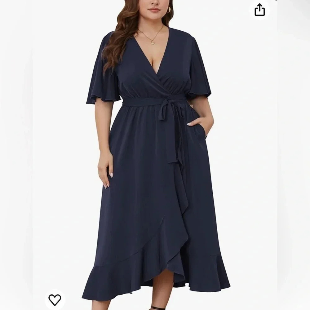 Loralette It’s‎ A Wrap Navy Blue Ruffle Dress